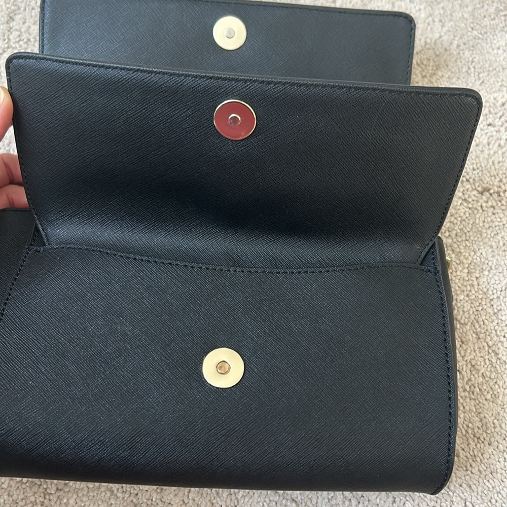 DKNY | Leather Double Flap Crossbody Bag | Black - Picture 15 of 16